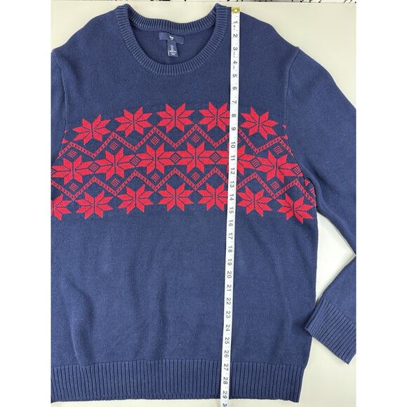 Gap Holiday Snowflake Sweater Mens L Navy Tapestry Red Fair Isle Cotton Nordic - Picture 3 of 11